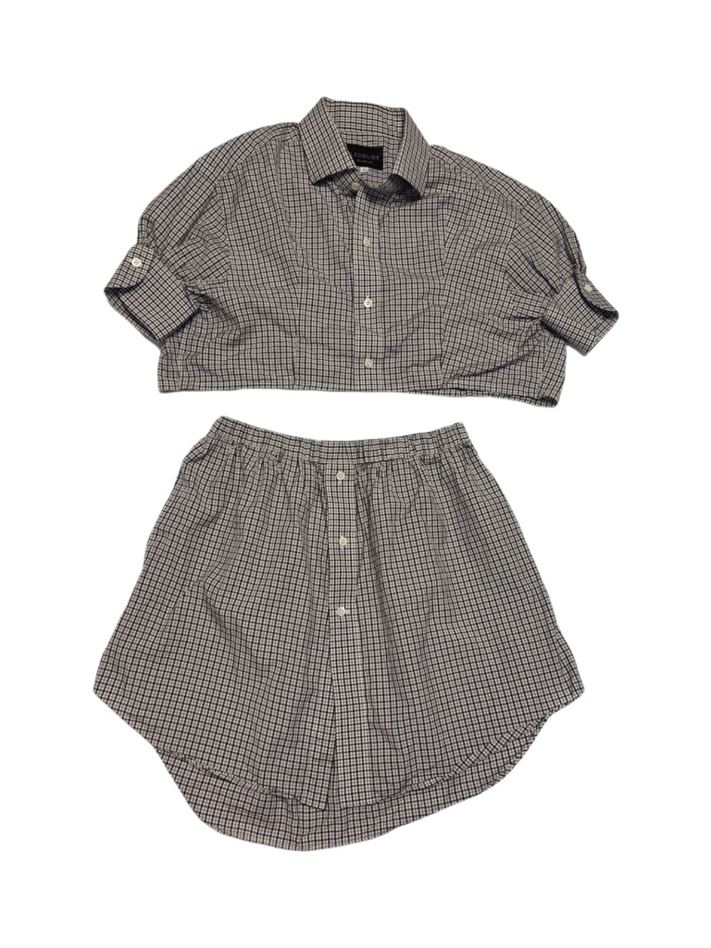 Handmade Cropped Button-Up Shirt Skirt Set Made from Mens Dress Shirt Classic